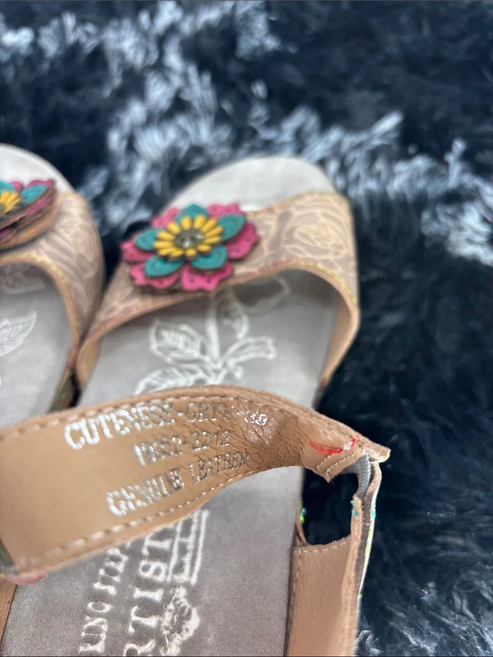 L'Artiste by Spring Step genuine leather cuteness flower wedge sandal shoes 38